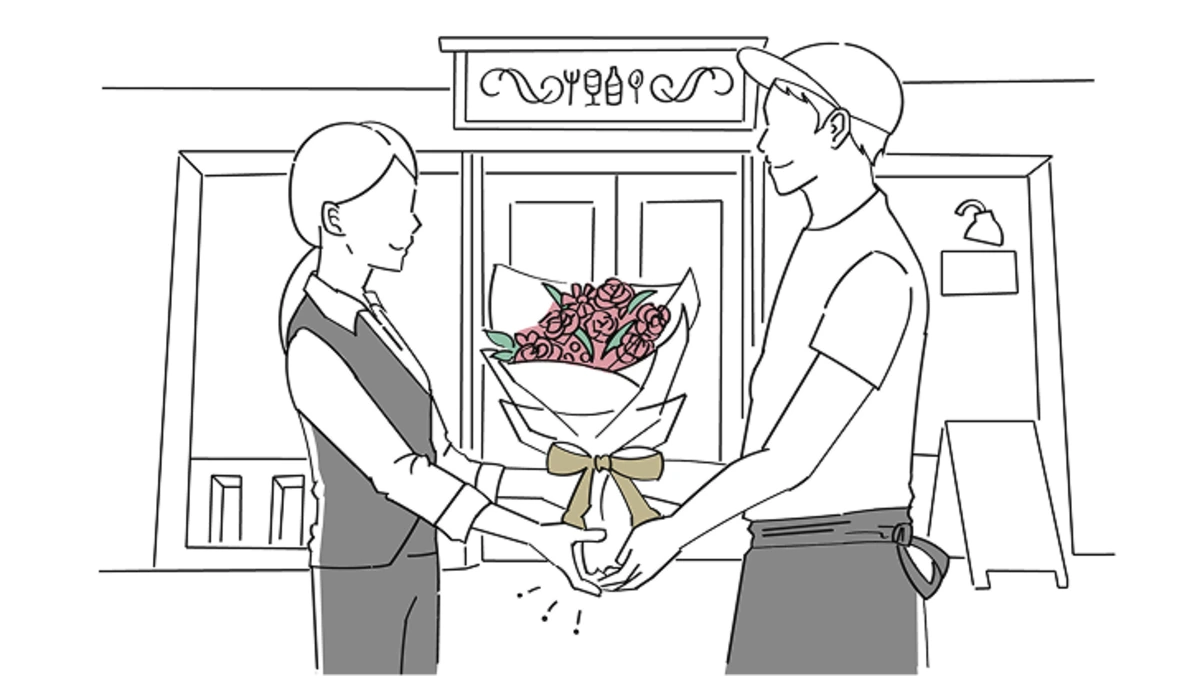 店舗スタッフが花束を用意するイメージ